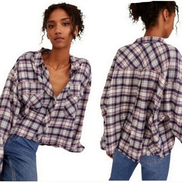 BDG Rayne Flannel Hi Low Button Down Shirt Sz S - Picture 1 of 7